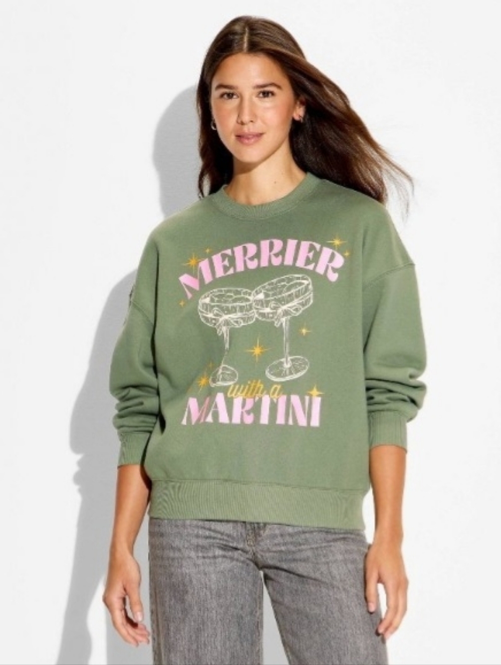 Women's Grayson Threads Green Merrier Martini Sweatshirt Sz XXS